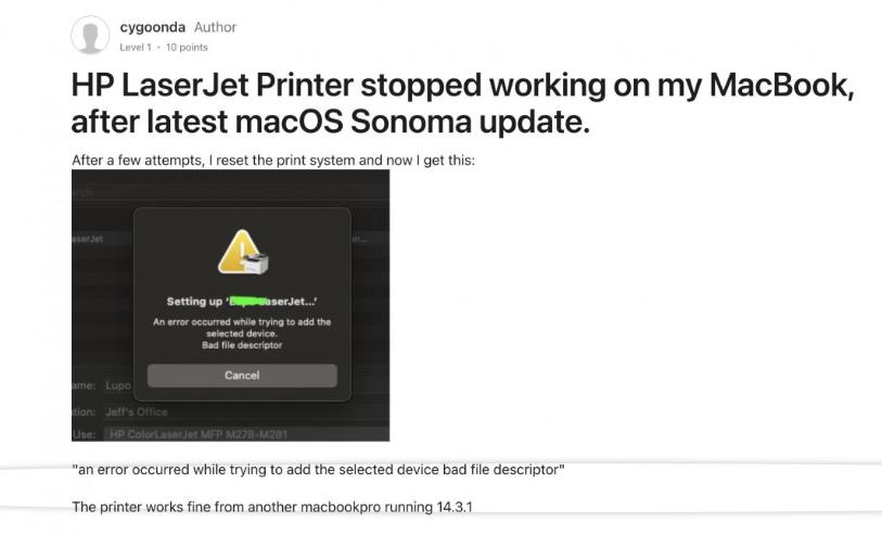 先别更新macOS Sonoma 14.4！问题连爆印表机功能恐失效(图1)
