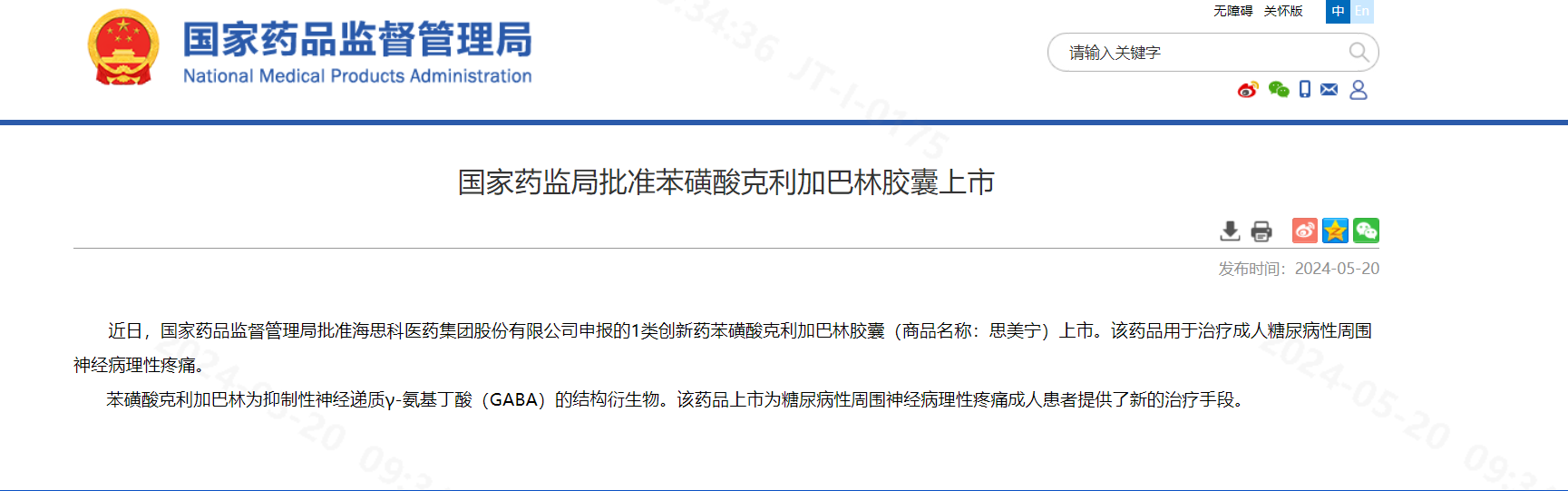“糖痛”治疗新药获批上市