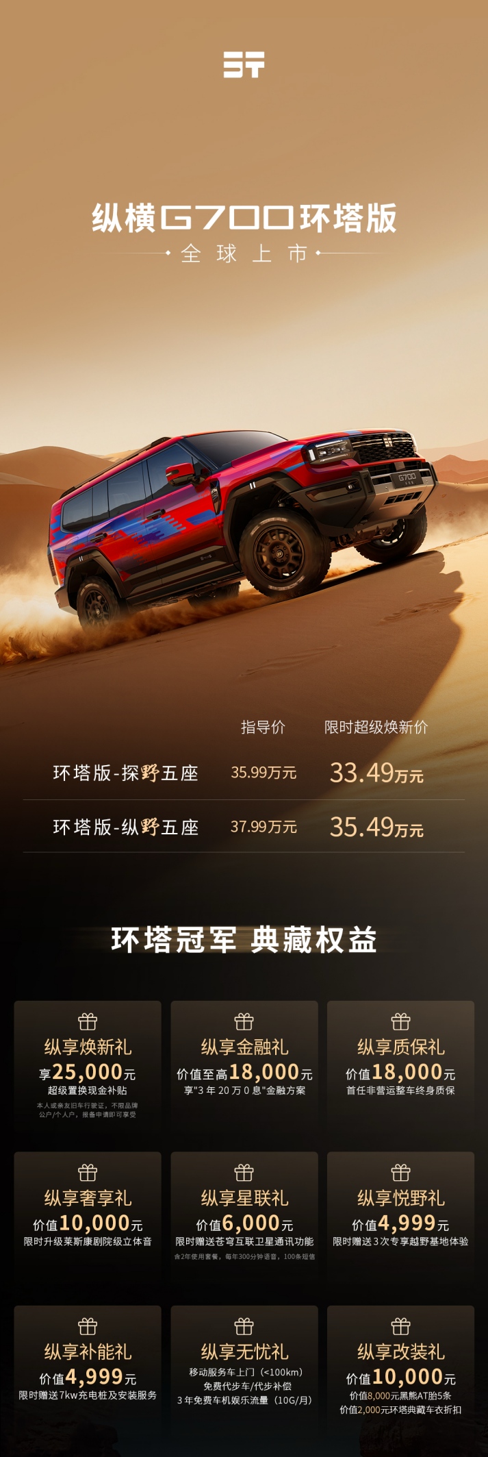 环塔赛事基因赋能，纵横G700环塔版全球首发上市33.49万起开售